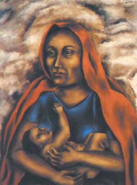 "Maternidad" (1943), de  Mara Izquierdo. leo sobre tela.